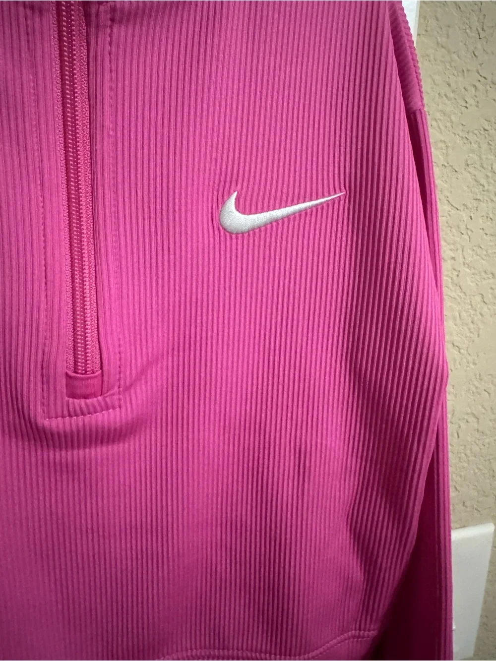 Nike Girls Pink Ribbed 2 Piece Set Quarter Zip & Flare Pants Size 5